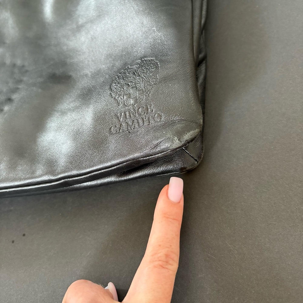 Vince Camuto Sleek Black Large Leather Tote Shoulder Bag Career Office Laptop - Picture 5 of 16